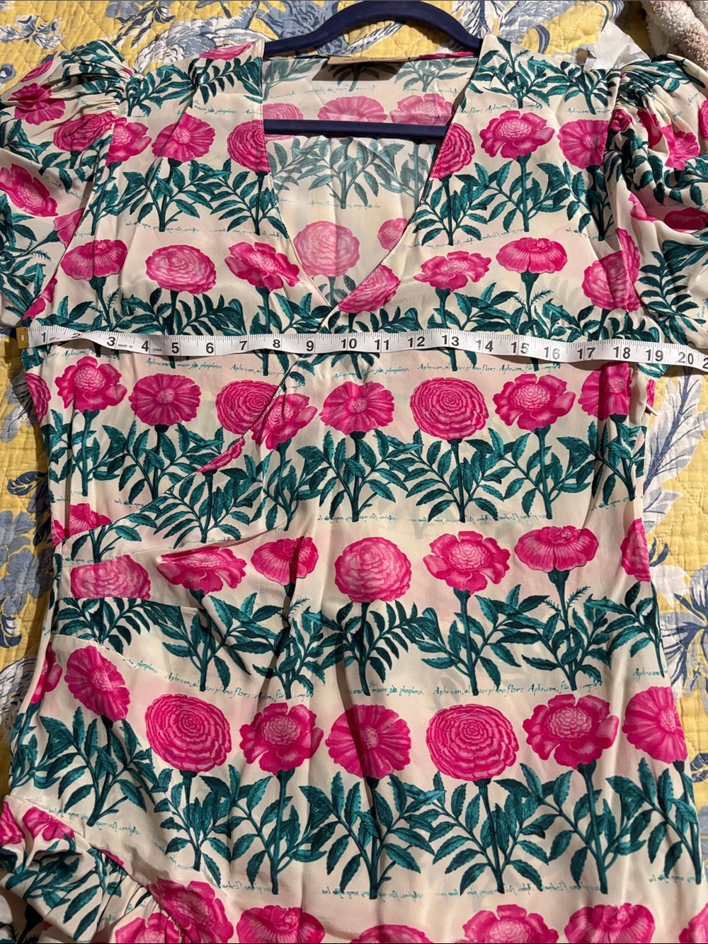 Andriana Degreas Pink Floral Wrap Dress with Teal Foliage, sz Med - Picture 6 of 11